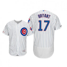 Men's Chicago Cubs White Royal #17 Kris Bryant 150th Anniversary Home Authentic Flex Base Jersey