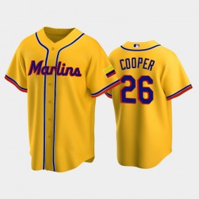 Marlins 2022 Colombian Heritage Garrett Cooper Yellow Replica Jersey