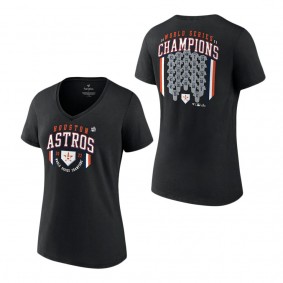 Women's Houston Astros Black 2022 World Series Champions Jersey Roster V-Neck T-Shirt