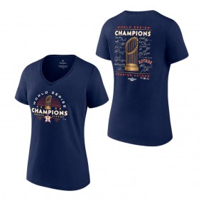 Women's Houston Astros Navy 2022 World Series Champions Signature Roster V-Neck T-Shirt