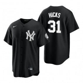 Men's New York Yankees Aaron Hicks Nike Black White 2021 All Black Fashion Replica Jersey