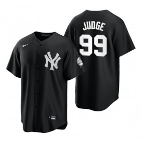 Men's New York Yankees Aaron Judge Nike Black White 2021 All Black Fashion Replica Jersey