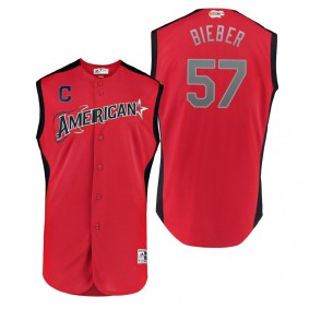 2019 MLB All-Star Game Workout American League Shane Bieber Red Jersey