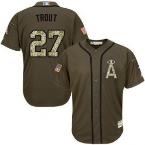 Male Los Angeles Angels #27 Mike Trout Olive Camo Stitched Baseball Jersey