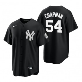 New York Yankees Aroldis Chapman Nike Black White 2021 All Black Fashion Replica Jersey