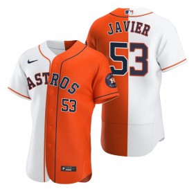 Houston Astros Cristian Javier White Orange Split Two-Tone Jersey