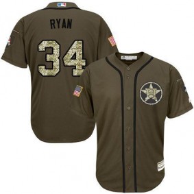 Male Houston Astros #34 Nolan Ryan Olive Camo Stitched Baseball Jersey