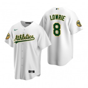 Oakland Athletics Jed Lowrie Replica White Ray Fosse Patch Jersey