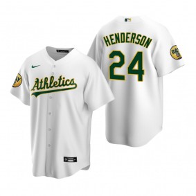 Oakland Athletics Rickey Henderson Replica White Ray Fosse Patch Jersey