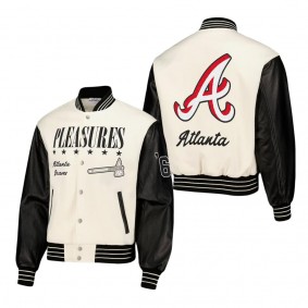 Men's Atlanta Braves PLEASURES White Full-Snap Varsity Jacket