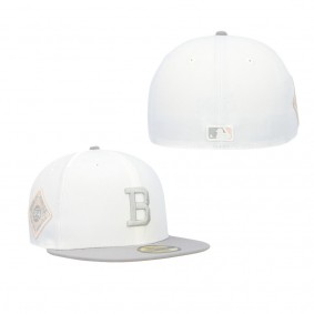Men's Atlanta Braves White Gray 1914 World Series Side Patch Peach Undervisor 59FIFTY Fitted Hat