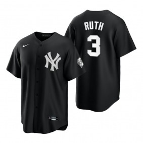 New York Yankees Babe Ruth Nike Black White 2021 All Black Fashion Replica Jersey