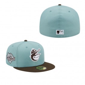 Men's Baltimore Orioles Light Blue Brown 60th Anniversary Beach Kiss 59FIFTY Fitted Hat