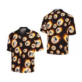 Men's Baltimore Orioles PLEASURES Black Flame Fireball Button-Up Shirt
