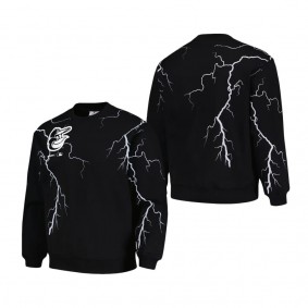 Men's Baltimore Orioles PLEASURES Black Lightning Crewneck Pullover Sweatshirt