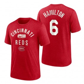 Reds Billy Hamilton Red 2022 Field of Dreams Lockup Tri-Blend T-Shirt
