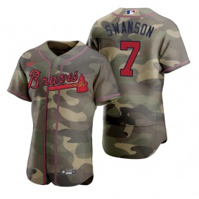 Atlanta Braves Dansby Swanson Camo Authentic 2021 Armed Forces Day Jersey