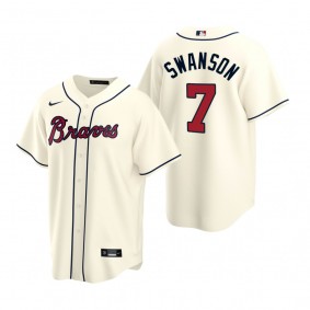 Men's Atlanta Braves Dansby Swanson Nike Cream 2020 Replica Alternate Jersey