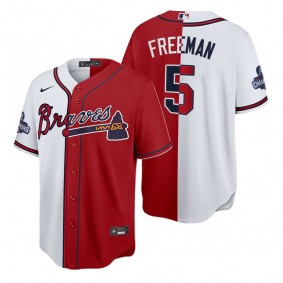 Atlanta Braves Freddie Freeman Split Red White 2021 World Series Champions Jersey