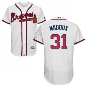 Male Atlanta Braves Greg Maddux #31 White Collection Flexbase Jersey