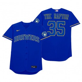 Milwaukee Brewers Brent Suter The Raptor Royal 2021 Players' Weekend Nickname Jersey