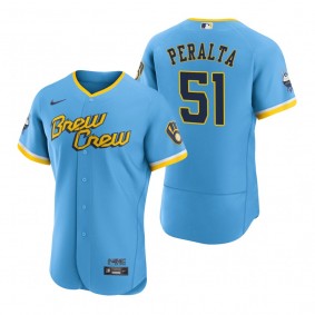 Men's Milwaukee Brewers Freddy Peralta Powder Blue 2022 City Connect Authentic Jersey