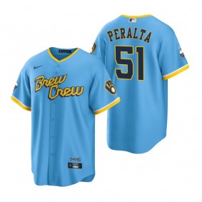 Milwaukee Brewers Freddy Peralta Powder Blue 2022 City Connect Replica Jersey