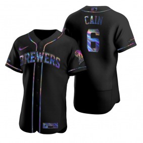 Milwaukee Brewers Lorenzo Cain Nike Black Authentic Holographic Golden Edition Jersey