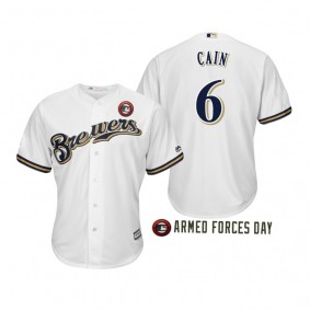 2019 Armed Forces Day Lorenzo Cain Milwaukee Brewers White Jersey