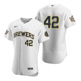Milwaukee Brewers White Navy Jackie Robinson Day Authentic Jersey