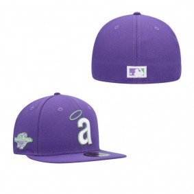 Men's California Angels Purple Cooperstown Collection Lime Side Patch 59FIFTY Fitted Hat