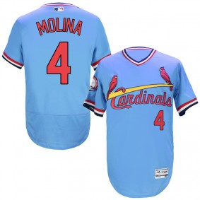 Male St. Louis Cardinals #4 Yadier Molina Blue Throwback Flexbase Jersey