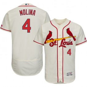 Male St. Louis Cardinals Yadier Molina #4 Cream Collection Flexbase Player Jersey