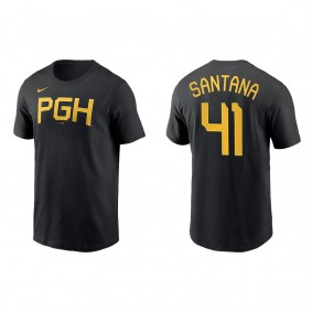 Carlos Santana Pittsburgh Pirates Black 2023 City Connect Wordmark T-Shirt