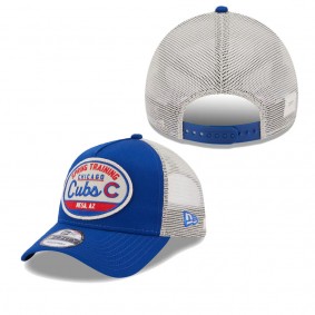 Men's Chicago Cubs Blue 2023 Spring Training Patch A-Frame Trucker 9FORTY Snapback Hat