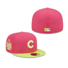 Men's Chicago Cubs Pink 2016 World Series Champions Beetroot Cyber 59FIFTY Fitted Hat