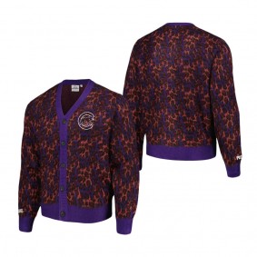 Men's Chicago Cubs Purple Cheetah Cardigan Button-Up Sweater