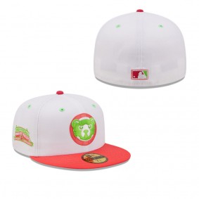 Men's Chicago Cubs White Coral 100 Years at Wrigley Field Strawberry Lolli 59FIFTY Fitted Hat