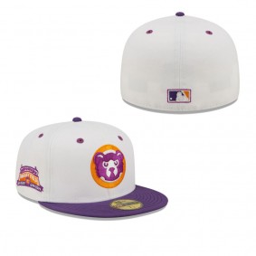 Men's Chicago Cubs White Purple 100 Years at Wrigley Field Grape Lolli 59FIFTY Fitted Hat