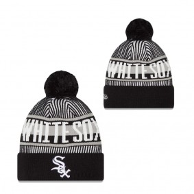 Men's Chicago White Sox Black Striped Cuffed Knit Hat with Pom