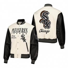 Men's Chicago White Sox PLEASURES White Full-Snap Varsity Jacket