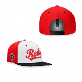 Men's Cincinnati Reds  White Black Iconic Color Blocked Snapback Hat