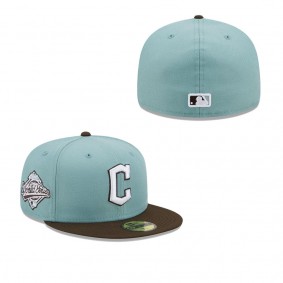 Men's Cleveland Guardians Light Blue Brown 1997 World Series Beach Kiss 59FIFTY Fitted Hat