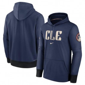 Men's Cleveland Guardians Navy 2024 City Connect Authentic Collection Practice Performance Pullover Hoodie