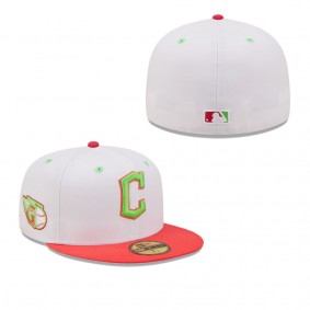 Men's Cleveland Guardians White Coral Primary Logo Strawberry Lolli 59FIFTY Fitted Hat