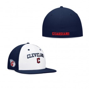 Men's Cleveland Guardians White Navy Iconic Color Blocked Fitted Hat