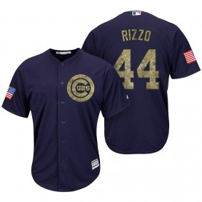 Male Chicago Cubs Anthony Rizzo #44 Navy Camo Flag Patch Cool Base Jersey