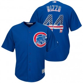 Male Chicago Cubs Anthony Rizzo #44 Royal Stars and Stripes Cool Base Jersey