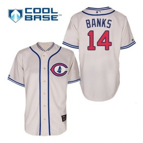 Male Chicago Cubs #14 Ernie Banks Cream 1929 Throwback Jersey