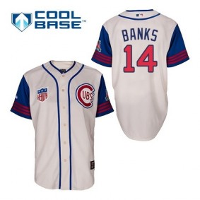 Male Chicago Cubs #14 Ernie Banks Cream 1942 Throwback Jersey